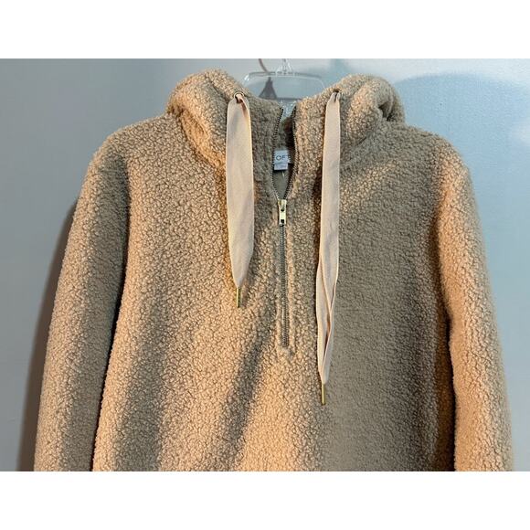 Loft Women's Tan Sherpa Teddy Hoodie Sweater Size Large NWT - Picture 2 of 9